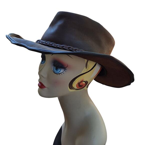 Anthro Style Leather Cowboy Hat ? Distressed Western Ranch Chic Boho Festival main image 6